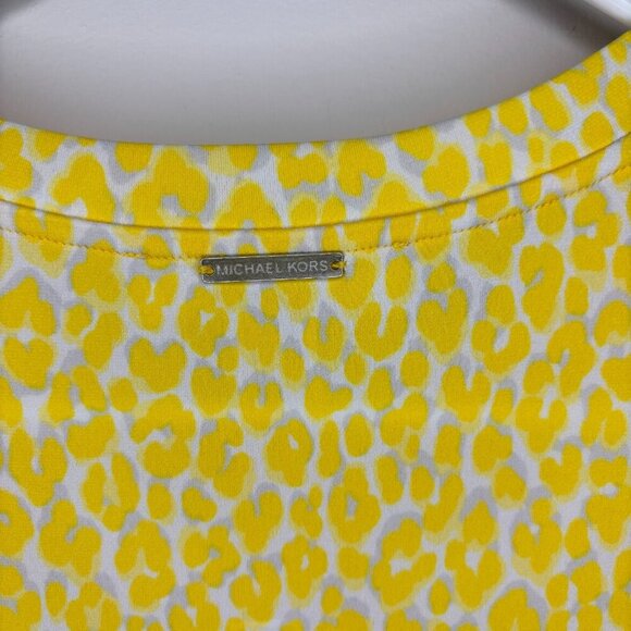 MICHAEL KORS NEW Sleeveless Blouse Womens L Yellow Twist Stretch Flowy Bright - Picture 2 of 6